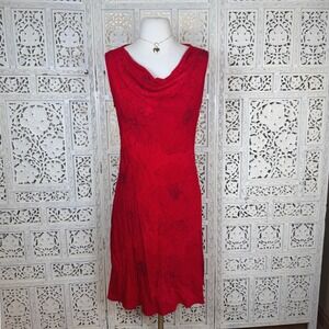 Vintage Red Floral‎ Drape Neck Dress Sz Medium Romantic Coquette Whimsigoth